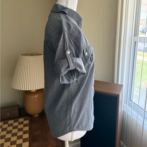 Rubbish Nordstrom Gray Chambray Roll Tab Button Down Shirt XS - Picture 3 of 10